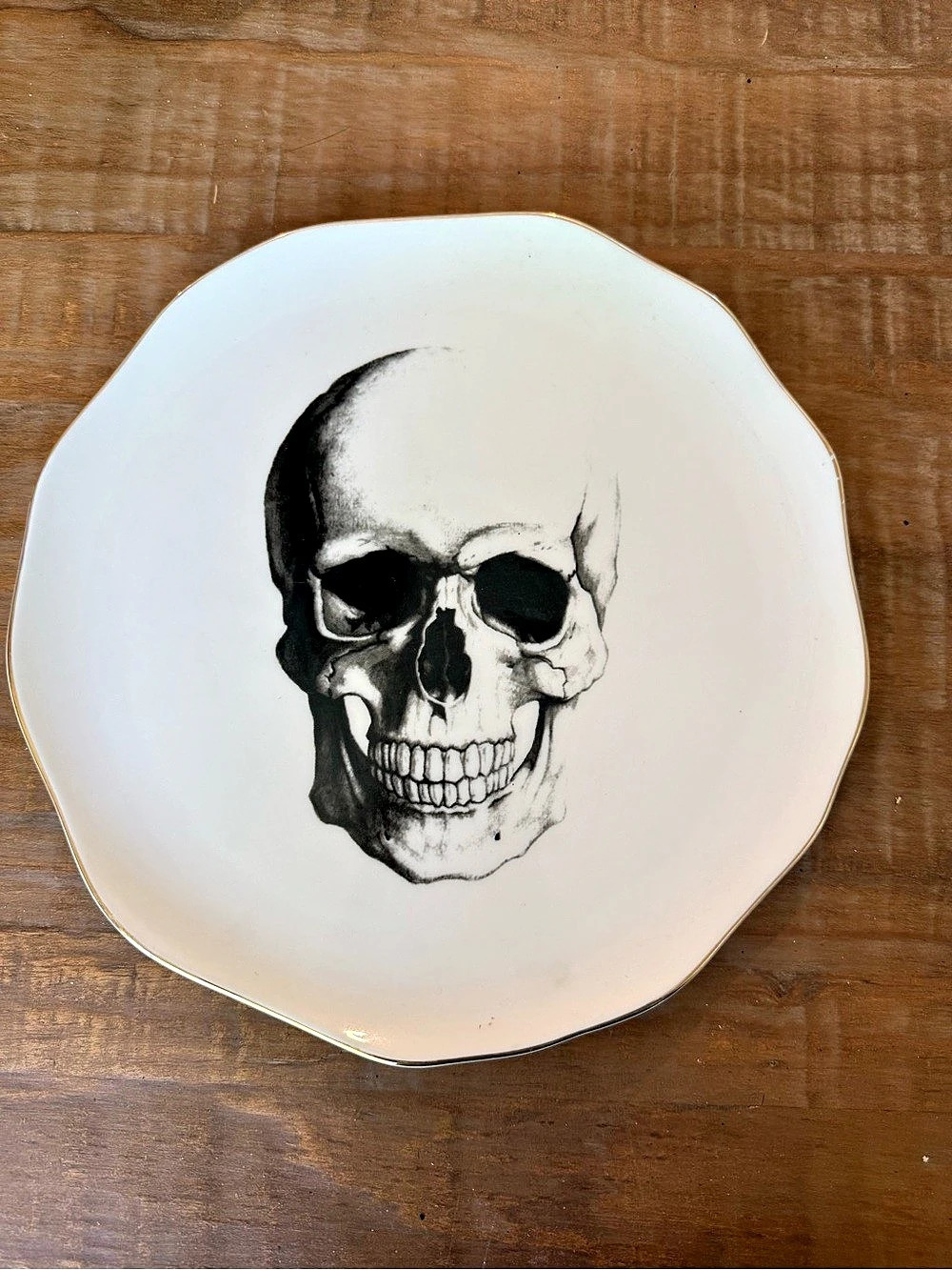 Wicked by Ciroa Skull Porcelain Plate Gold Trim Halloween Gothic